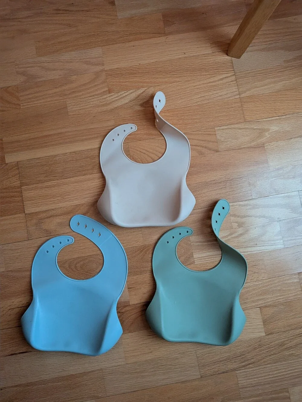 Silicone Baby Bib Set in Blue, Green, Cream - 3 Pack